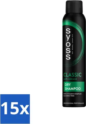 Produktbild von SYOSS AntiGrease Trockenshampoo – Shampoo – Langanhaltendes Styling – 200 ml - Vorteilspack - 15 Stücke