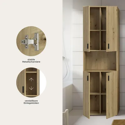 Produktbild von Mone Hochschrank Bad 4 Türen, 1 Regal Eiche Nachbildung.