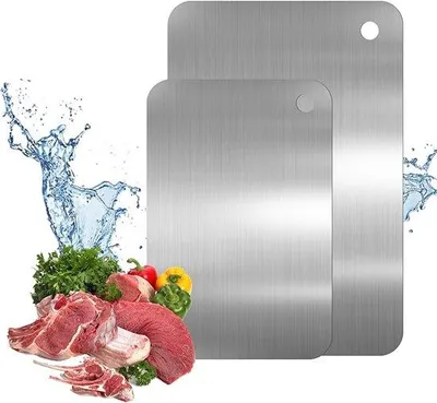 Produktbild von 2 Stück Titan-Schneidebrett - Doppelseitig - PFAS-frei - Edelstahl 304 - für Küche/Outdoor/Camping - 25x15cm/30x20cm - Für Obst, Fleisch und Gemüse