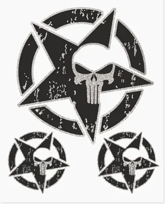 Imagen del producto de Kit de pegatinas "Adventure" para mochilas de motocicleta, con motivos de estrella, calavera y el símbolo de Punisher