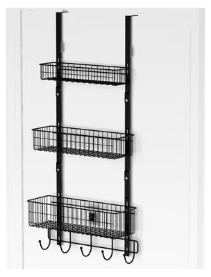 Produktbild von Tür-Organizer mit Haken, 3-stufig, Handtuchhalter, Körbe, Metall, hängendes Aufbewahrungsregal, für Schlafzimmer, Badezimmer, schwarz