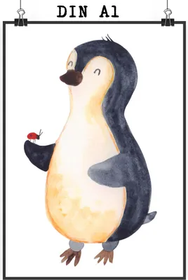 Produktbild von Mr. & Mrs. Panda Bild Pinguin Marienkäfer DIN A1 - Weiß - Geschenk, Liebe, Plakat, drucke, Posterdruck, Glück, Aufmerksam, Wandbild, wanddeko, Kleine Wunder, Pinguine