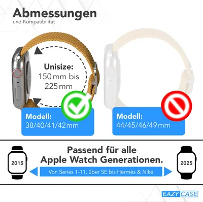 Produktbild von EAZY CASE Apple Watch Armband Wristband 38mm/40mm/41mm verstellbares Ersatzarmband aus Stoff, iWatch Serie in Gelb