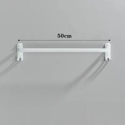 Obrázok produktu pre Držiak na uteráky – na upevnenie na stenu. Držiak na uteráky, typ A – plast, 50 cm – s háčikmi – pre kúpeľňu a toaletu – biela farba