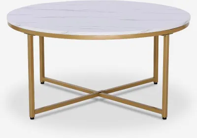 Image de Table de salon moderne ronde 90cm en métal effet marbré Sulley+ - Cuivre