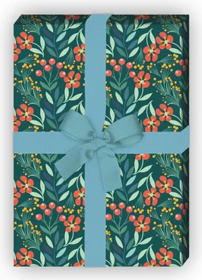 Produktbild von Tolles Sommer Geschenkpapier Set mit Blüten und Beeren, grün - G8479, 32 x 48cm