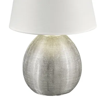 Obrázek produktu pro Keramická stolní lampa LUXOR 35cm, látkové stínidlo bílá/stříbrná Ø24cm