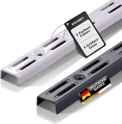 Produktbild von BOOMET Wandschienen 2-reihig · Länge: 150cm Menge: 2 · Farbe: Weiß Regalsystem Wandschiene für Regalhalter Wandregal Schienensystem für Regalträger