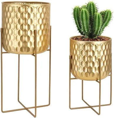 Immagine prodotto di Vasi da fiori decorativi in metallo moderno - Set da 2 - Oro - 31 cm e 45 cm