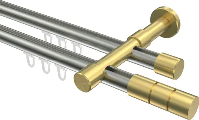 Produktbild von Interdeco Innenlaufstange / Gardinenstange mit Innenlauf Edelstahl-Optik / Messing-Optik, Typ Prestige Elanto (Rillenzylinder), 20 mm Ø 2-läufig, 320 cm