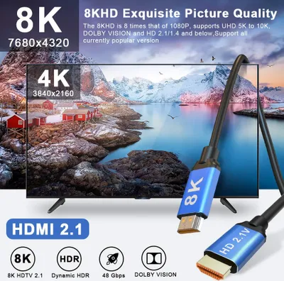 Produktbild von 8K HDMI Kabel 2m 48Gbit/s Ethernet eARC UHD HDTV Apple PS5