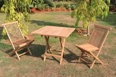 Produktbild von Sitzgruppe 3tlg. Teak Klapptisch 80x80cm 2x Klappstühle Holz Terrasse Balkon