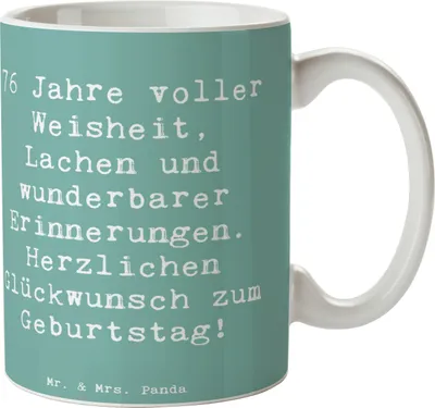 Produktbild von Mr. & Mrs. Panda Kaffeebecher Spruch 76. Geburtstag - Meeresbrise - Geschenk, Freude, Becher, Happy Birthday, gemeinsame Zeit, Kaffeepott, wunderbare Erinnerungen, Tasse