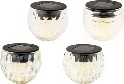 Produktbild von LED Solar Dekoleuchte 8x6cm Glas gemustert Warmweiß 1 Stück sortiert