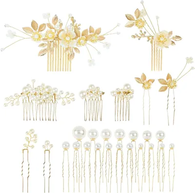 Imagen del producto de Juego de peines y horquillas para el cabello, de 27 piezas, de metal con detalles de strass y perlas, ideal para peinados