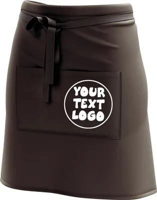 Produktbild von Kurze Personalisierte Schürze Kellnerschürze Vorbinder mit deinem Namen Firmenlogo personalisiert mit Taschen für Bistro Restaurant, Braun mit Logo [074]