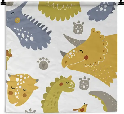 Produktbild von MuchoWow® Wandteppich Wandbehang Dinosaurier - Schnittmuster - Jungen - Dino - Kinder 120x120 cm Tapisserie Dekoration Wandtuch - Modern - Baumwollgewebe