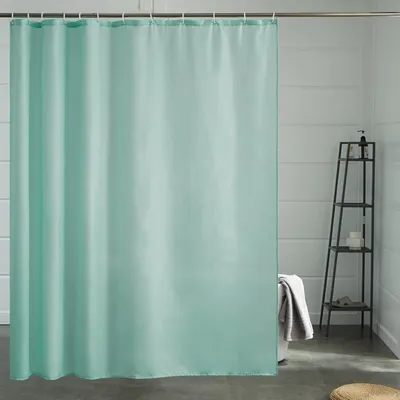 Immagine prodotto di Tenda da doccia in tessuto, lunghezza extra, color verde menta, 200x200 cm, antibatterica, lavabile, con 12 anelli