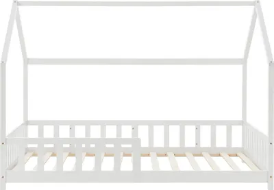 Produktbild von Hausbett ‘Hesel’ für Kinder mit Rausfallschutz Lattenrost 90 x 200 cm Weiß
