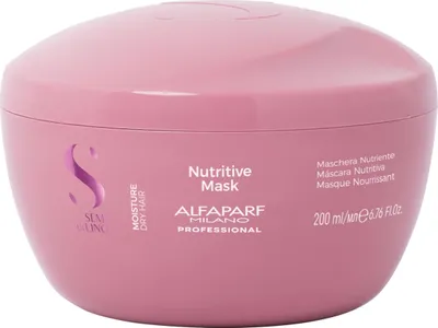 A pink jar of Alfaparf Milano hair mask.