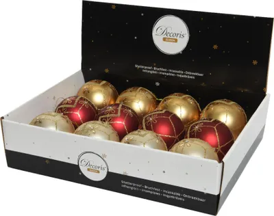 Immagine prodotto di Palline di Natale in plastica 8 cm Set di 12 decorazioni - Oro / Rosso