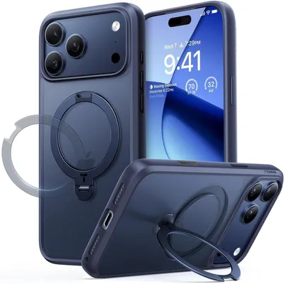 Immagine prodotto di Custodia TORRAS Ostand Q3 per iPhone 17 Pro - Protezione militare con supporto MagSafe a 360°, retro opaco resistente ai graffi, colore blu