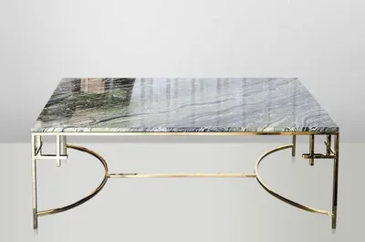 Zdjęcie produktu dla Stolik kawowy Casa Padrino w stylu Art Deco, Jugendstil, złoty, metal i marmur, 130 x 70 cm