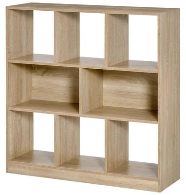 Zdjęcie produktu dla Półka na książki – 3 półki, 8 przegródek | Kolor: dąb | Wymiary: 97,5 x 30 x 100 cm