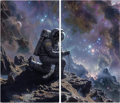 Produktbild von Spritzschutz Herdabdeckplatte Schneidebrett aus Glas Astronaut im All 2-Teilig (60x52cm)