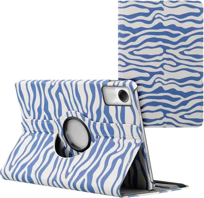 Produktbild von imoshion 360° drehbare Design Klapphülle Xiaomi Redmi Pad SE - White Blue Stripes