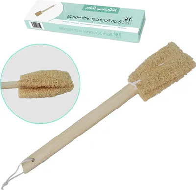 Productafbeelding van Badborstel met handvat - Lange rugborstel - Huid reinigen - Natuurlijke loofah - 38 cm lengte - Natuurlijk