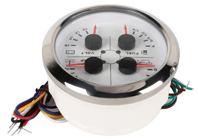 Imagen del producto de Medidor multifunción 4 en 1 de 85 mm para nivel de combustible, presión de aceite, temperatura del agua y voltaje, compatible con vehículos de 9-32V (coches, autocaravanas, barcos, motocicletas), color blanco y plateado, con escala en "H/PSI"