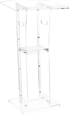Zdjęcie produktu dla SucceBuy mównica na podium (109 cm) wykonana z akrylu, przenośny stolik na laptopa z dużą powierzchnią do czytania, półką i zatyczką na książki, wolnostojący, idealny do szkół, na wesela i konferencje