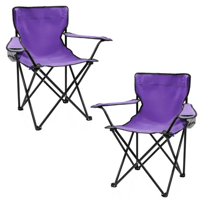 Image de Chaise de camping pliante - Lot de 2 - Violet - Charge maximale 100 kg - Avec porte-gobelet