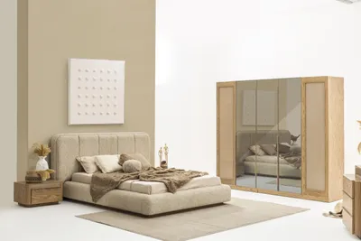 Produktbild von Stilvolles Schlafzimmer-Set: Bett, Nachttische & Schrank in Beige