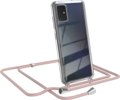 Produktbild von EAZY CASE Handykette kompatibel mit Samsung Galaxy A51, Handyhülle mit Umhängeband, Handykordel, Schutzhülle Clear, Band in Rosa