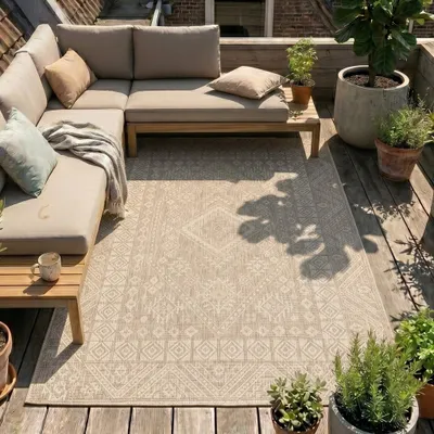 Produktbild von Volero - Outdoor Jute Teppich - Atlas Aztec Braun Creme - 80x150 cm - Wohnzimmer, Esszimmer, Balkon, Garten, Terrasse - Boho