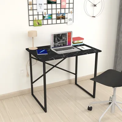 Obrázok produktu pre Pracovný stôl Tjeldsund počítačový stôl kancelársky stôl 75 x 90 x 60 cm pracovný stôl kovový rám stôl na notebook mramor, čierny