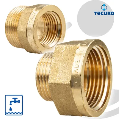 Produktbild von tecuro Übergangsstück Außengewinde G 3/8 x Innengewinde Rp 1/2 Zoll, MS-blank CW617N