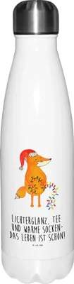 Produktbild von Mr. & Mrs. Panda Trinkflasche Fuchs Weihnachten - Weiß - Geschenk, Wasserflasche, Winter, Nikolaus, Heiligabend, Thermos, Sportflasche, Trinkgefäß, Füchse, Weihnachtsmann