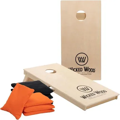 Produktbild von Cornhole Set – 120 x 60 cm - Sackloch Spiel – Wicked Wood – offiziell ACL-lizensiertes Set of Boards – 2 x 4 Cornhole säckchen 450gr - Cornhole Spiel Outdoor