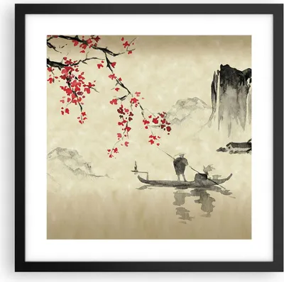 Produktbild von Gerahmtes Poster - Schwarzer Rahmen - Blume Kirschen Japan - 40x40 cm - Wand Bild - Wanddeko - Wandbilder - Kunstposter - Wandposter - Bilderrahmen - Bilder - Kunstdruck - P2BAC40x40-5020