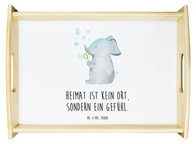 Produktbild von Mr. & Mrs. Panda holz serviertablett Elefant Seifenblasen - Weiß - Geschenk, Sofa Tablett, Servier, Liebe, Heimat, Liebesspruch, Lustige Sprüche, betttablett, Elefanten