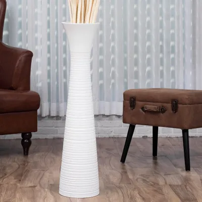 Produktbild von Leewadee Hohe Bodenvase 85 cm aus Mangoholz in weiß
