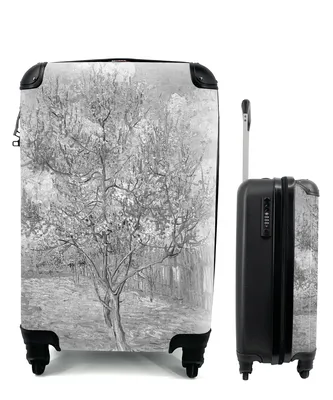 Produktbild von MuchoWow® Koffer Handgepäck Trolley Rollkoffer Kleine Reisekoffer mit 4 Rollen - Der rosa Pfirsichbaum - Vincent van Gogh - Schwarz und weiß - Cabin Size < 55x40x23 cm & 55x40x20 cm - Fotokoffer - Kabinenkoffer - Boardgepäck - Reise-Box - Reisekoffer - Reisegepäck - Koffer mit Bild - Trolley für Kinder