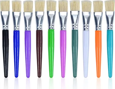 Produktbild von 10 Stück Kinder Pinsel Malpinsel, Flacher Kinder Pinsel Set Borstenpinsel Aquarell Ölmalpinsel Kinder Malpinsel Schulmalpinsel Malpinsel für Studenten Anfänger Malpraxis