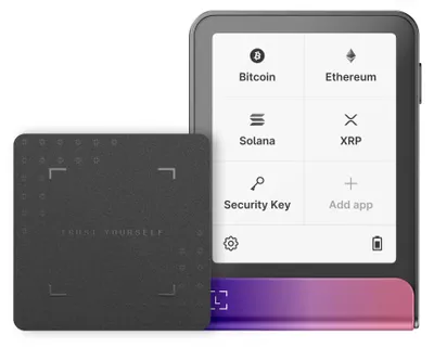 Immagine prodotto di Ledger Flex, Bitcoin, Ethereum, NFT, EAL6+, nero, viola, rosa, magenta cremisi, alluminio, plastica, E Ink
