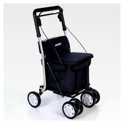 Produktbild von Carlett Einkaufstrolley mit Sitz bis 125 kg, klappbar, 29 l, Rollator mit Sitz, 4 Räder, Bremsen, verstellbarer Griff, Einkaufswagen