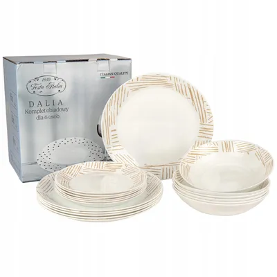 Obrázok produktu pre 18-dielna kombinovaná súprava riadu Dalia pre 6 osôb, porcelánová súprava riadu, biela s vzorom