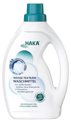 Produktbild von HAKA Weiße Textilien Waschmittel 1l mit Knitterschutz & ohne Aluminium